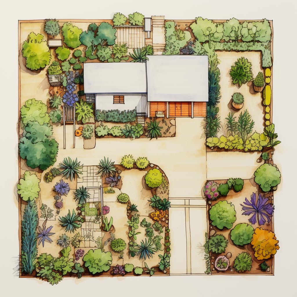 A hand-drawn garden layout plan on a piece of paper