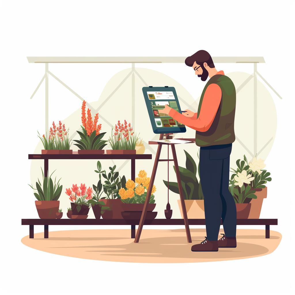 A gardener choosing plants at a nursery