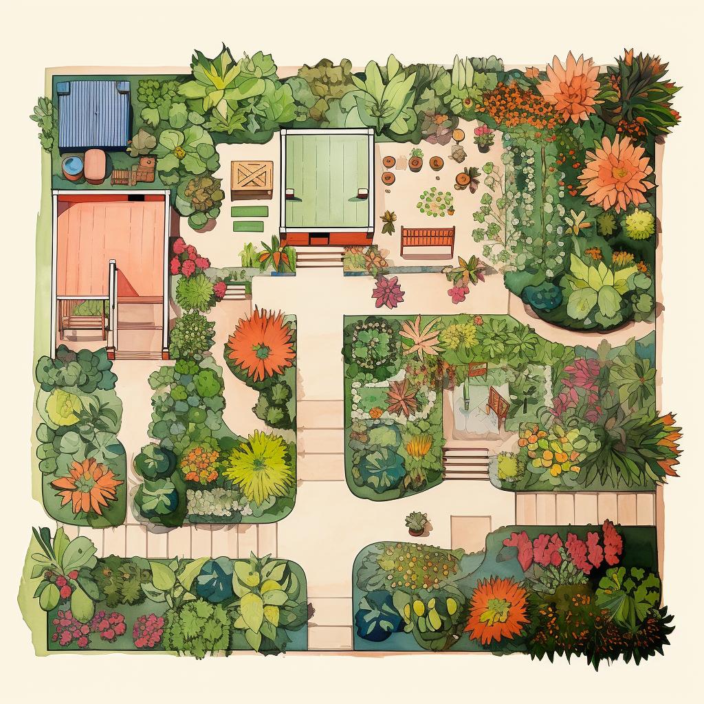 A top view of a well-planned garden layout on paper.