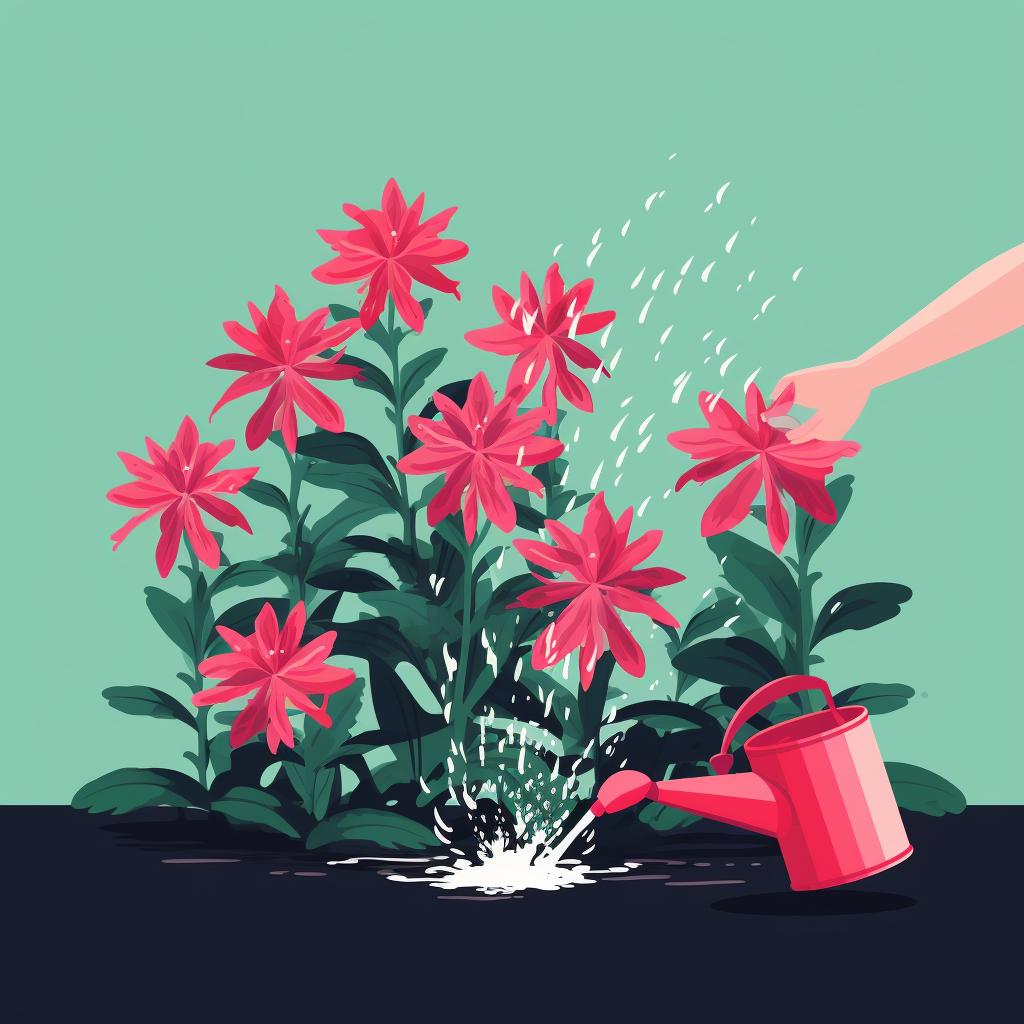 Watering a newly planted bee balm